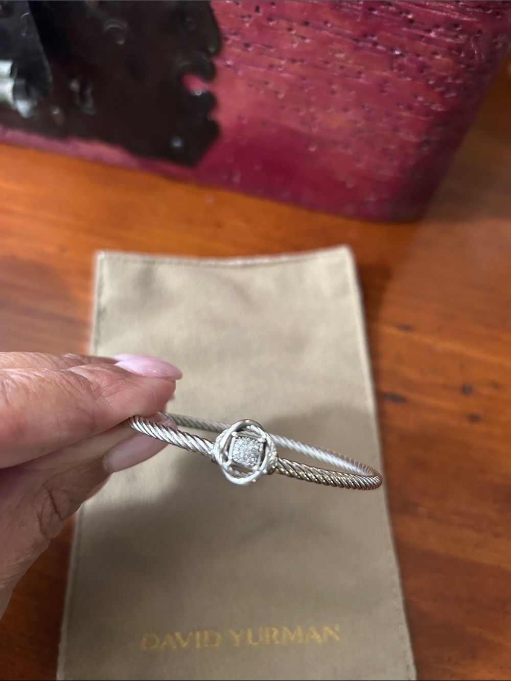 David Yurman Infinity Sterling Cable Bracelet with Pave diamonds